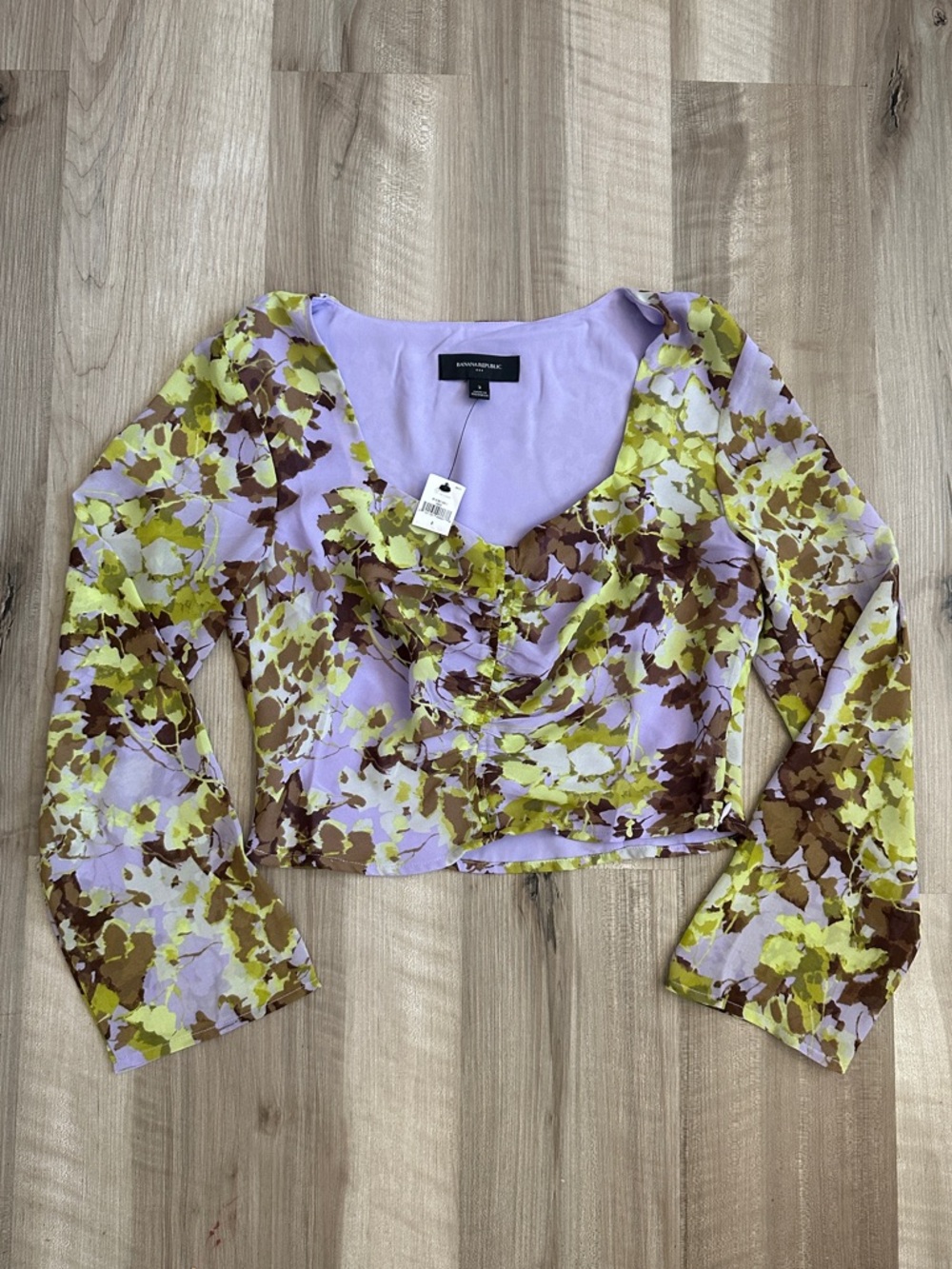 NWT Banana Republic Lavender & Lime Floral Long-Sleeve Crop Top